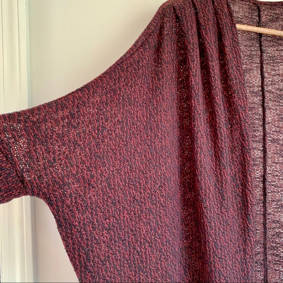 Marled Burgundy & Black Open Knit Dolman Cardigan - Picture 3 of 6
